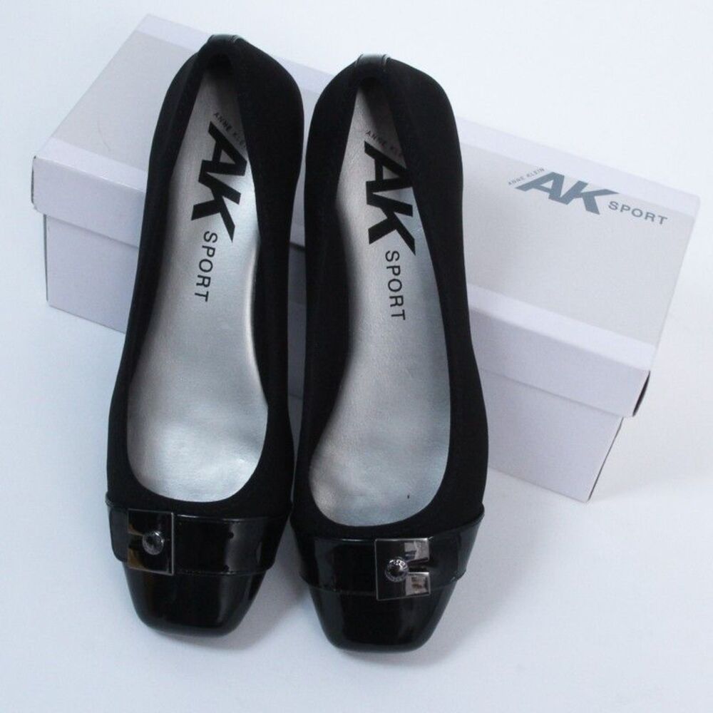 AK Sport Anne Klein Black Patent Cap Toe Buckle Ursala Ballet Flats 8M LNIB